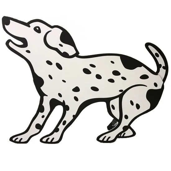 Die cut dalmatian display with motorized wagging tail, built for Williams Sonoma