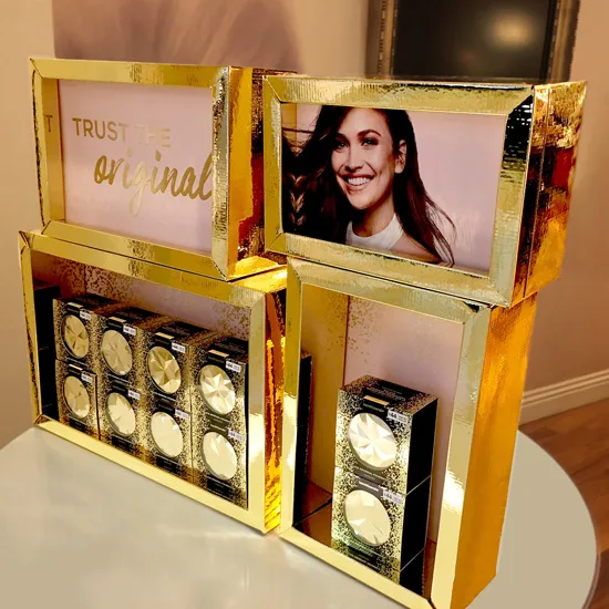 Gold foil framed beauty display